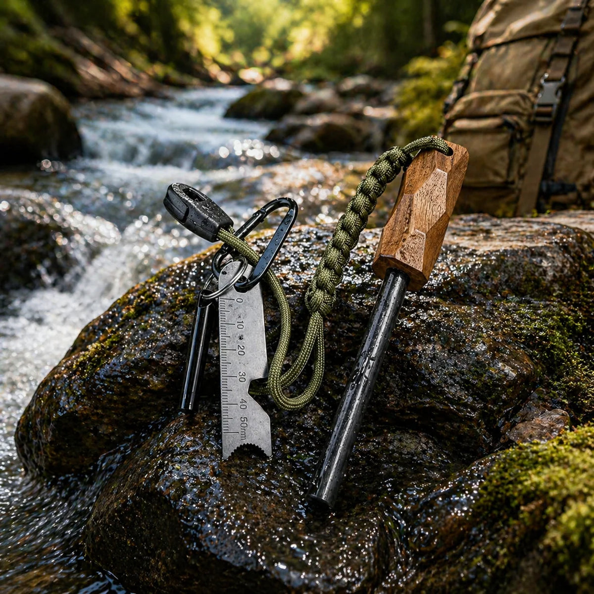 Magnesium Fire Starter Survival Kit With Whistle And Scraper