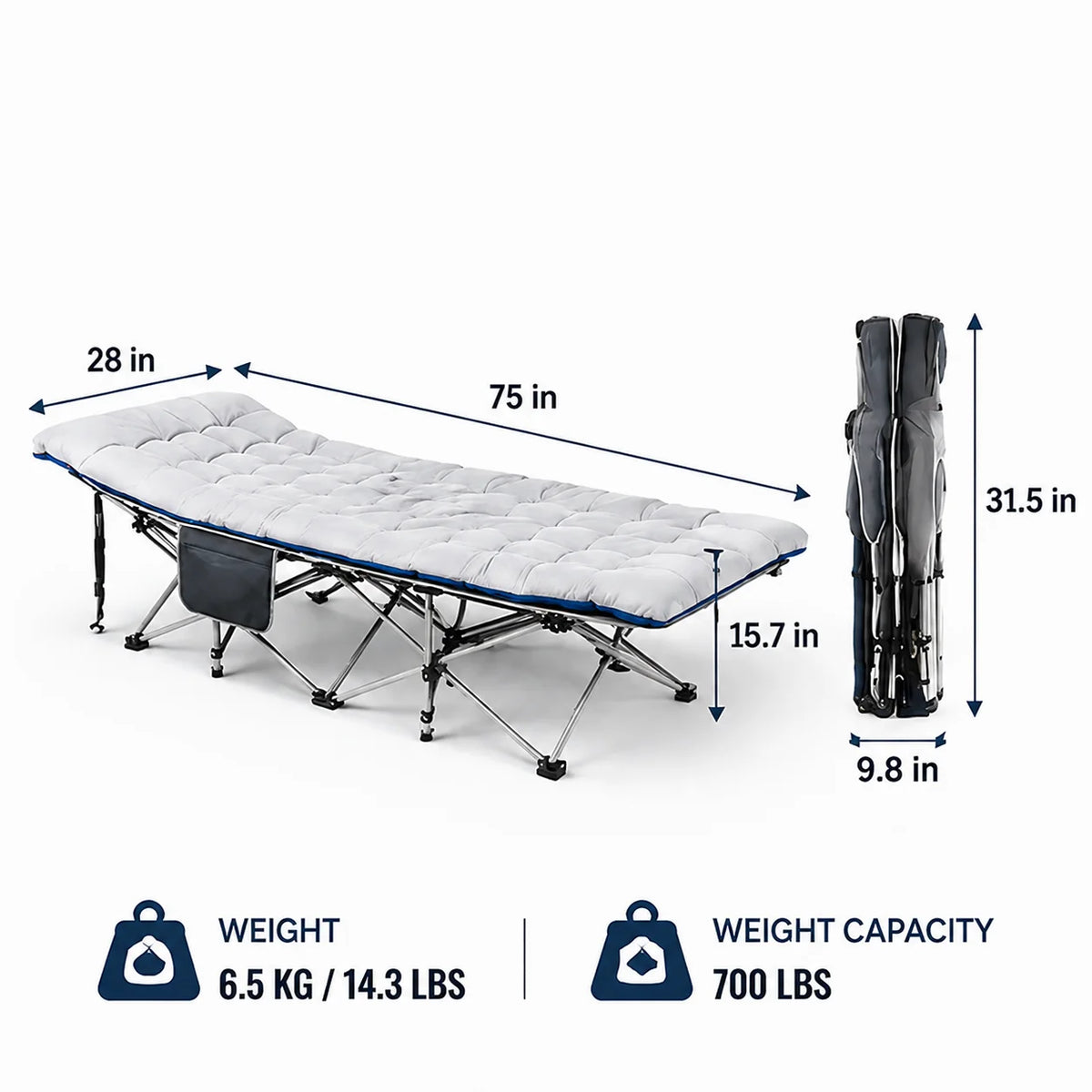 Portable Folding Camping Cot With Thick Padded Mattress For Camping and Travel