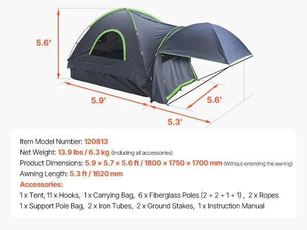 SucceBuy Waterproof Pickup Truck Bed Tent With Expandable Awning
