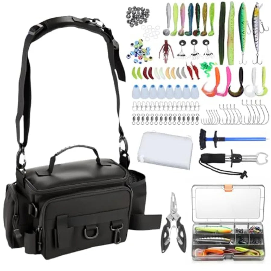 Waterproof Polyester Fishing Tackle Bag With Padded Strap And Lures