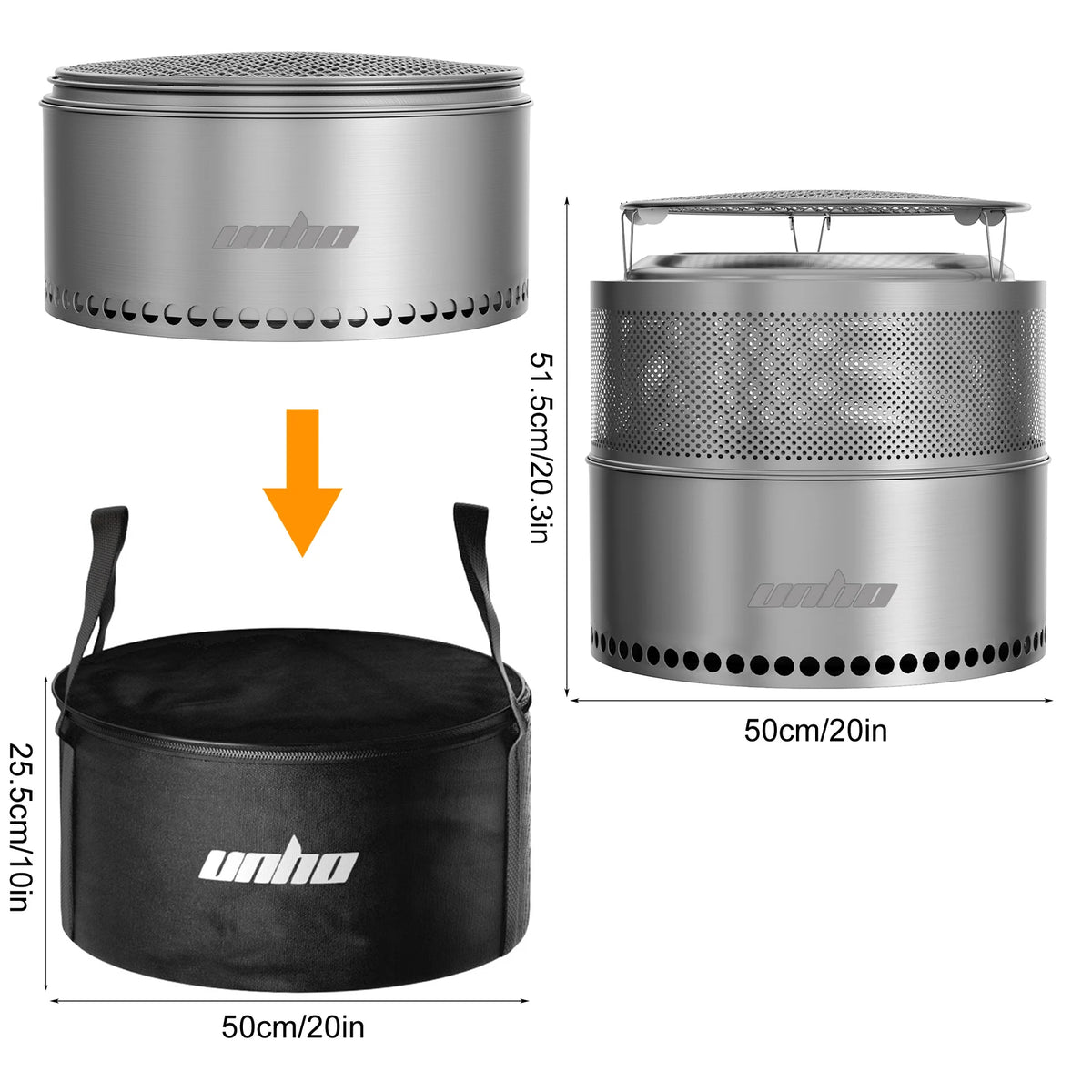 Portable Smokeless Stainless Steel Wood Burning Fire Pit for Camping