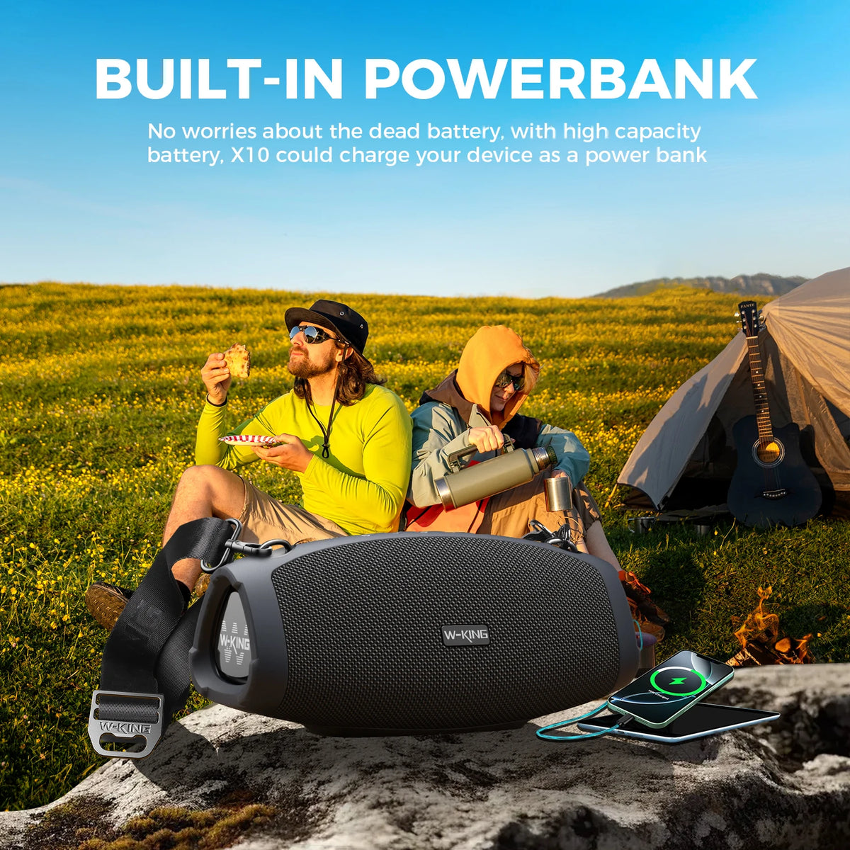 W-King Waterproof Bluetooth Speaker With Wireless Microphone For Outdoor Use