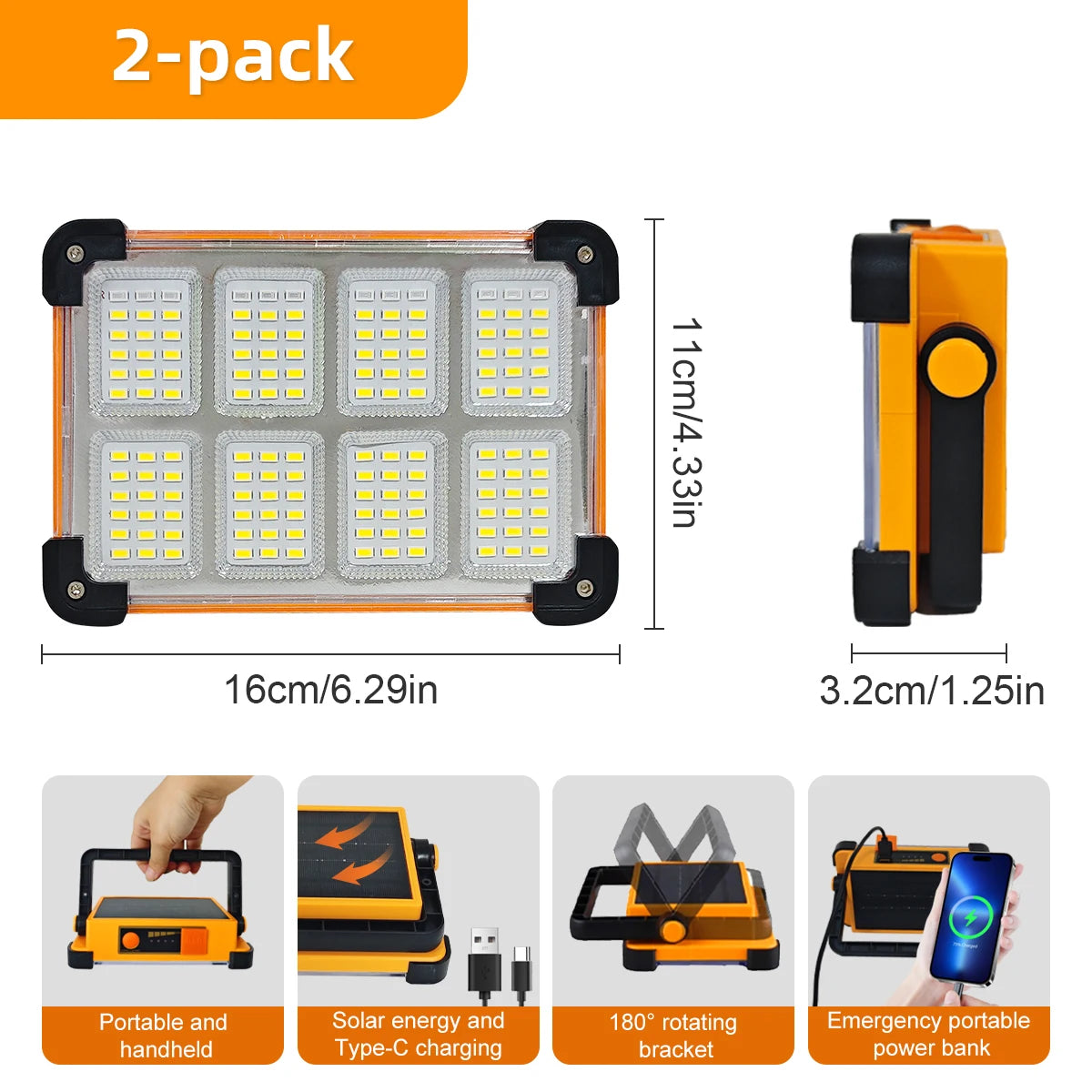 Morglad Rechargeable LED Solar Work Light for Camping and Emergencies