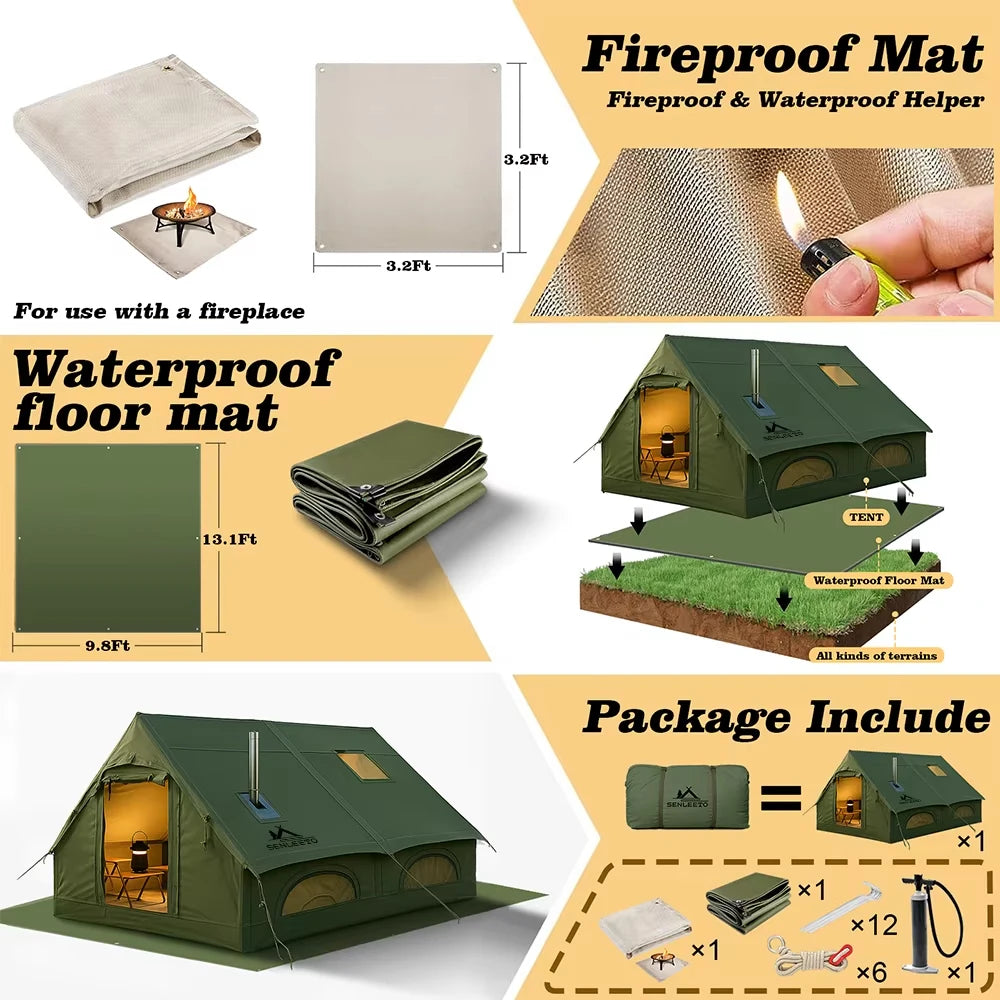 SENLEETO Inflatable Glamping Tent With Stove Jack And AC Vent