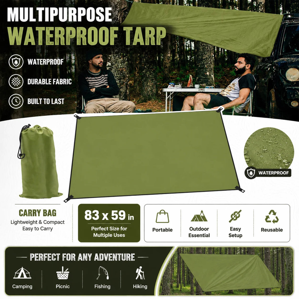 Waterproof Outdoor Camping Tarp And Sun Shade Canopy With Grommets