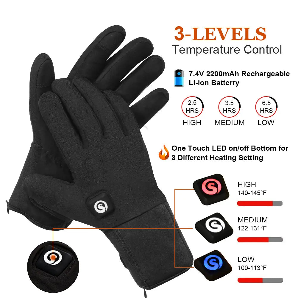 Snow Deer Electric Heated Gloves Rechargeable Touchscreen Waterproof