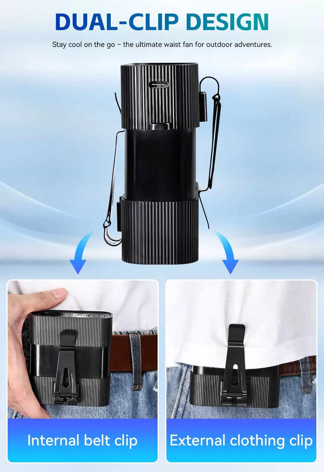 EIGIIS Portable Waist And Neck Fan With LED Flashlight