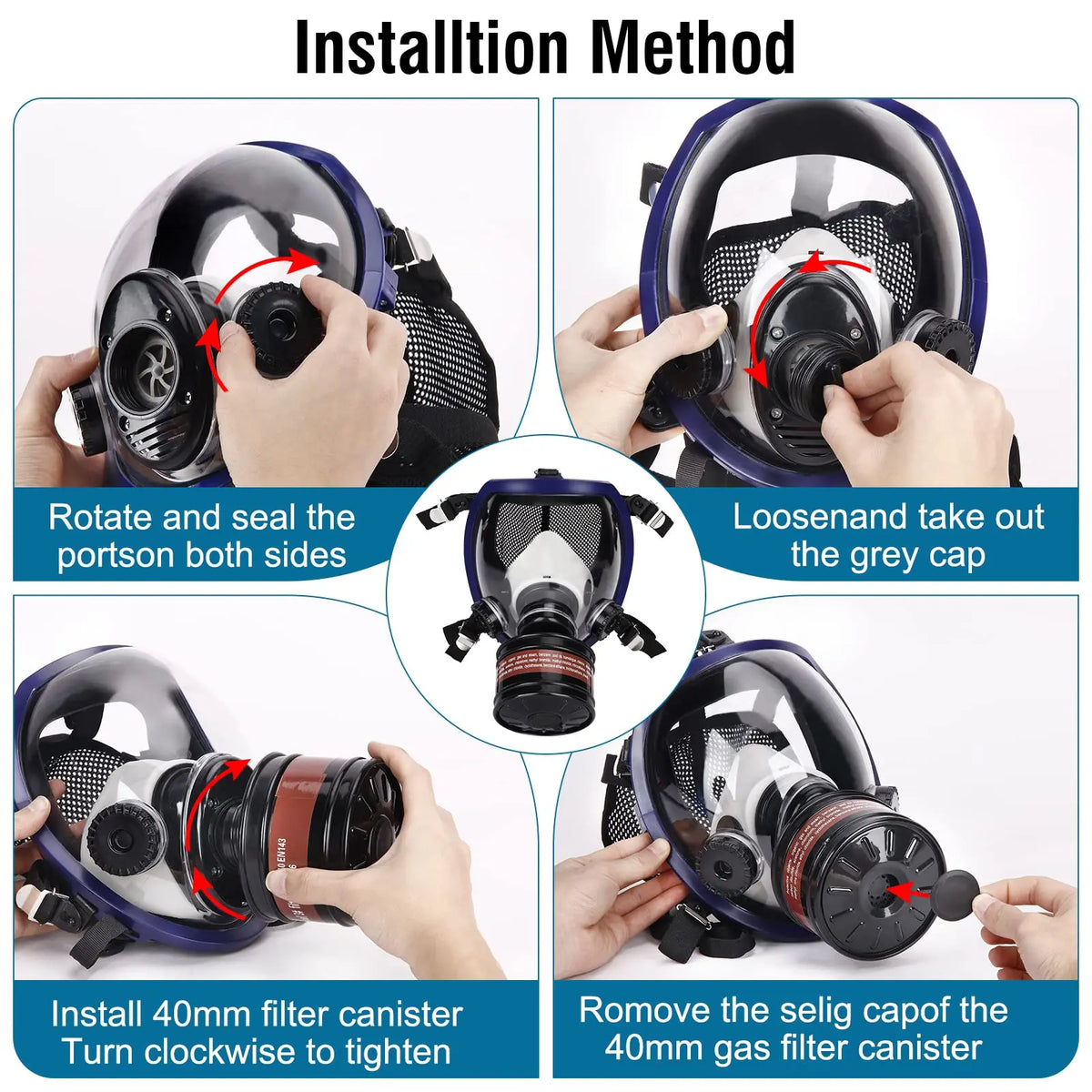 Full Face Respirator Gas Mask With Activated Carbon Filter Canister