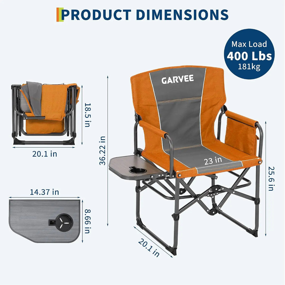 Tacleekii Portable Folding Camping Chair With Side Table