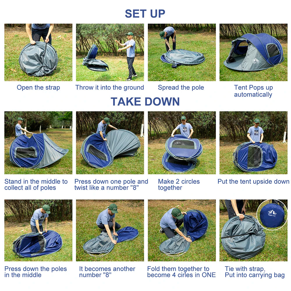 Night Cat Waterproof Pop Up Camping Tent With Easy Setup