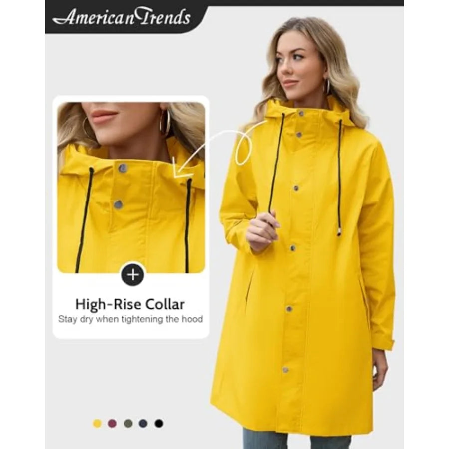 Women Packable Waterproof Hooded Rain Jacket Windbreaker