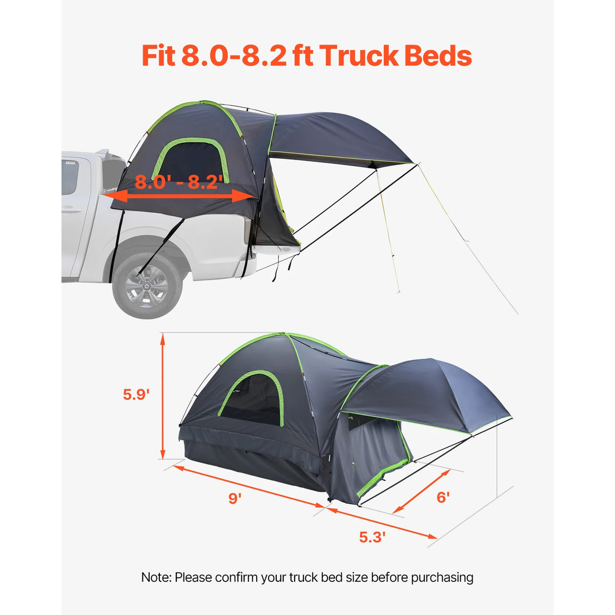 SucceBuy Waterproof Pickup Truck Bed Tent With Expandable Awning
