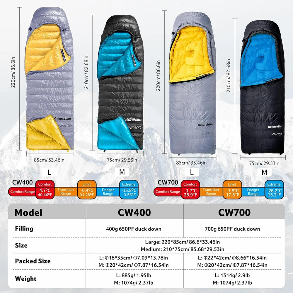 Naturehike CW700 Envelope Duck Down Sleeping Bag Camping Hiking