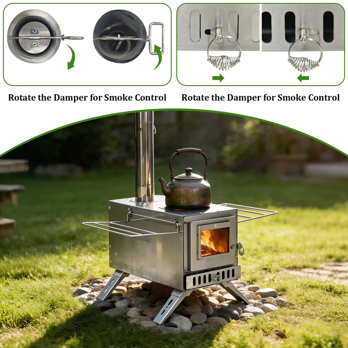 Portable Wood Burning Tent Stove With Chimney Pipes