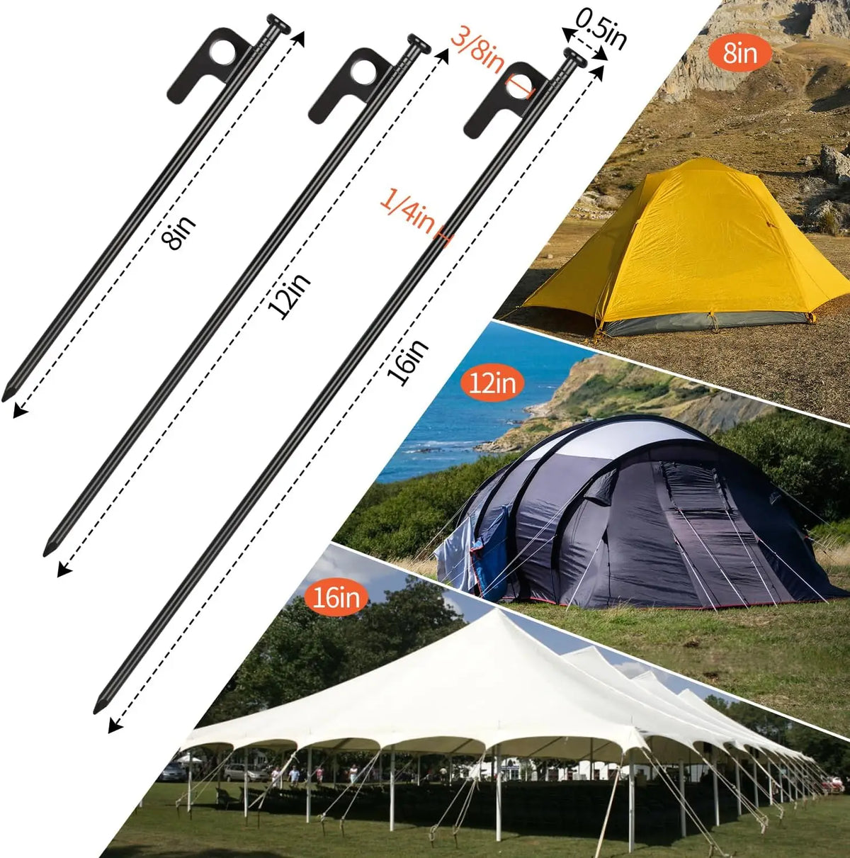 Heavy Duty Forged Steel Tent Stakes With Carrying Bag