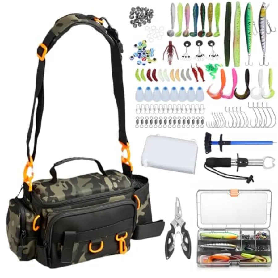 Waterproof Polyester Fishing Tackle Bag With Padded Strap And Lures
