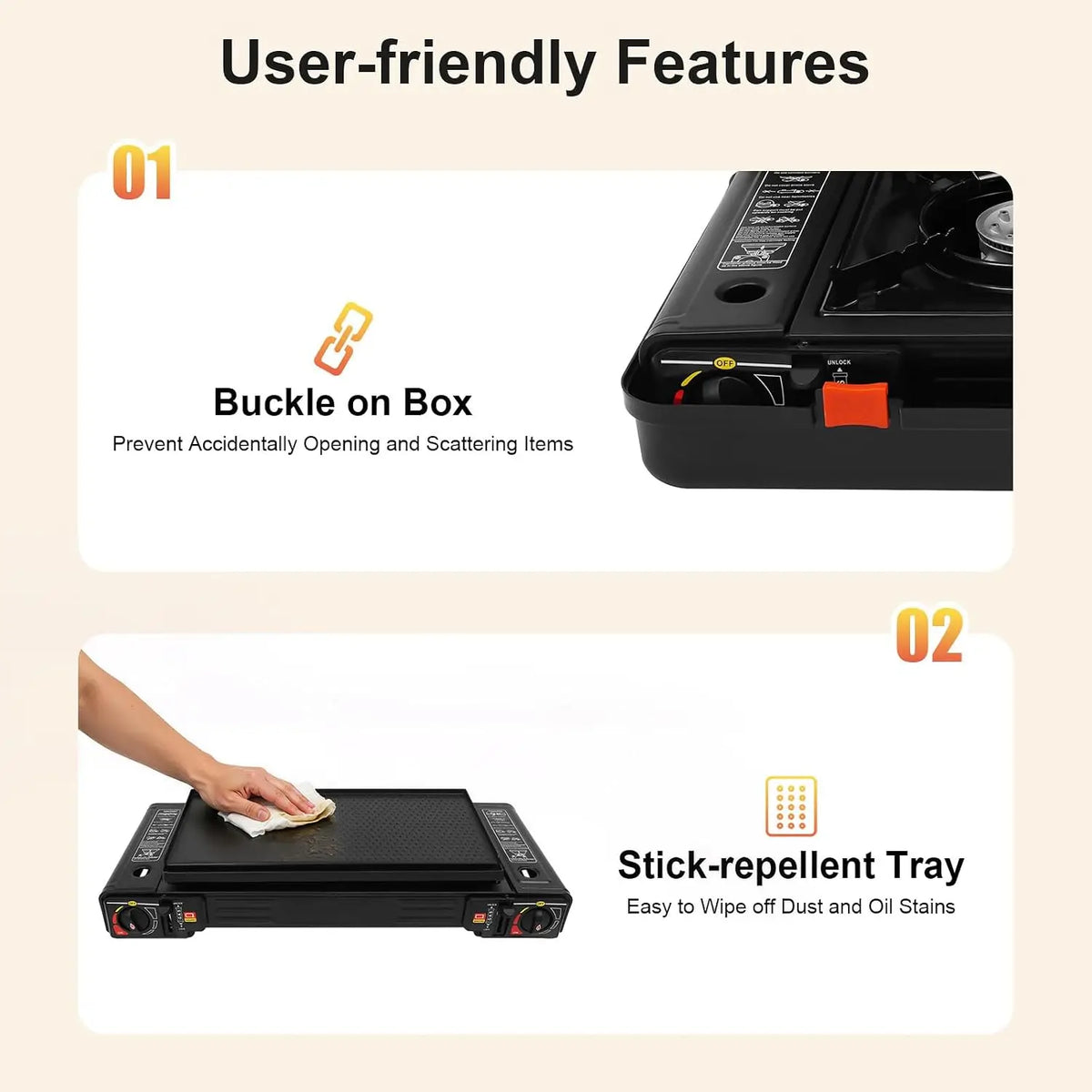 Portable Two Burner Gas Camping Stove With Piezo Ignition