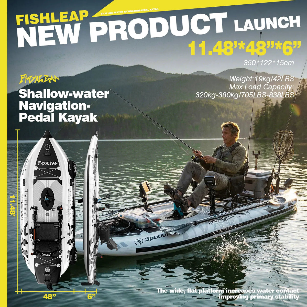 Spatium Pedal Drive Inflatable Fishing Kayak With Flipper