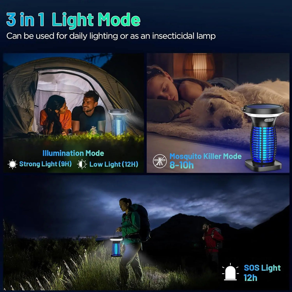 Solar Powered Bug Zapper With Outdoor Insect Control