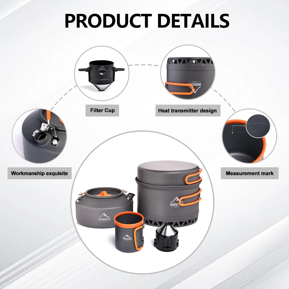 Widesea Outdoor Camping Cookware Set With Kettle And Cups