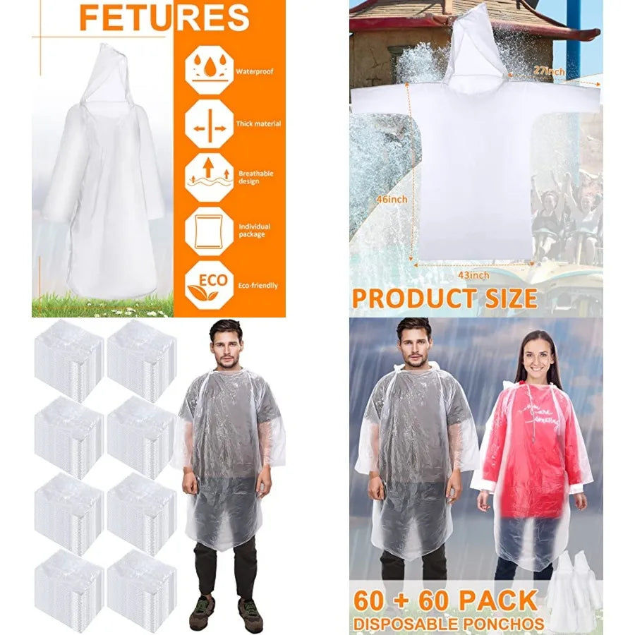 Disposable Hooded Rain Ponchos For Emergency And Travel
