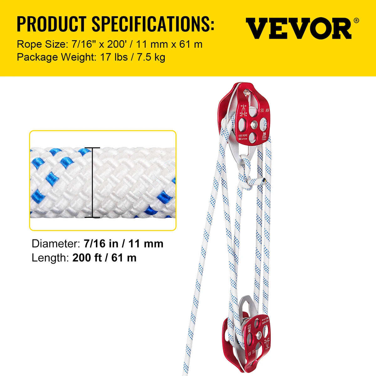 SucceBuy Heavy Duty Twin Sheave Pulley Block and Tackle