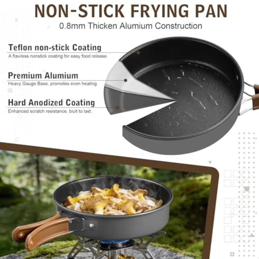 18PCS Stainless Steel Camping Cookware Pot Pan And Kettle Set