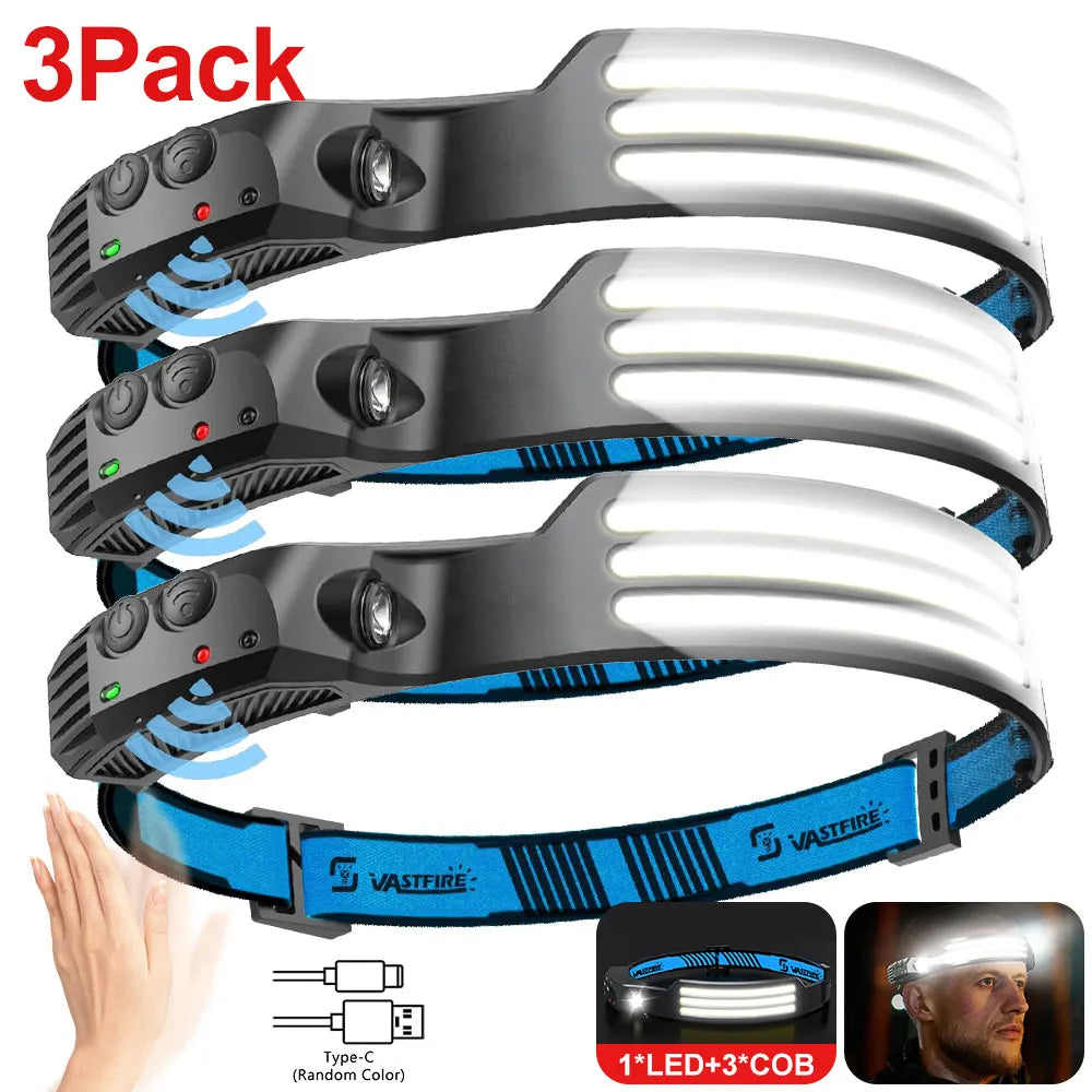 Vastfire COB LED Headlamp USB Rechargeable Sensor Headlight