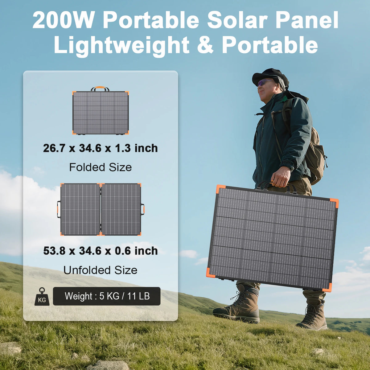 MHPOWOS 200W Foldable Bifacial Solar Panel With Kickstand
