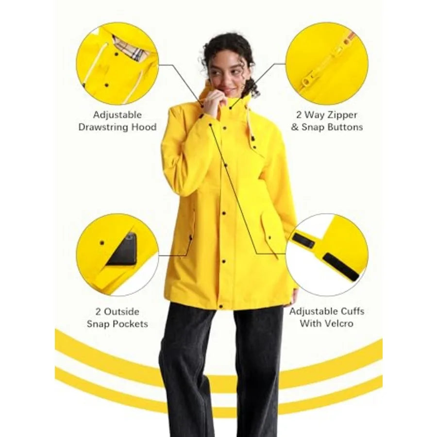PITINAN Womens Lined Waterproof Hooded Rain Jacket