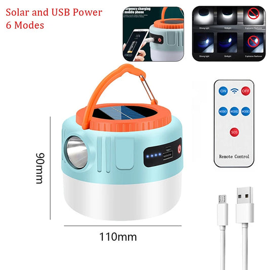 Waterproof Solar Camping Lantern with Remote Control and Power Bank