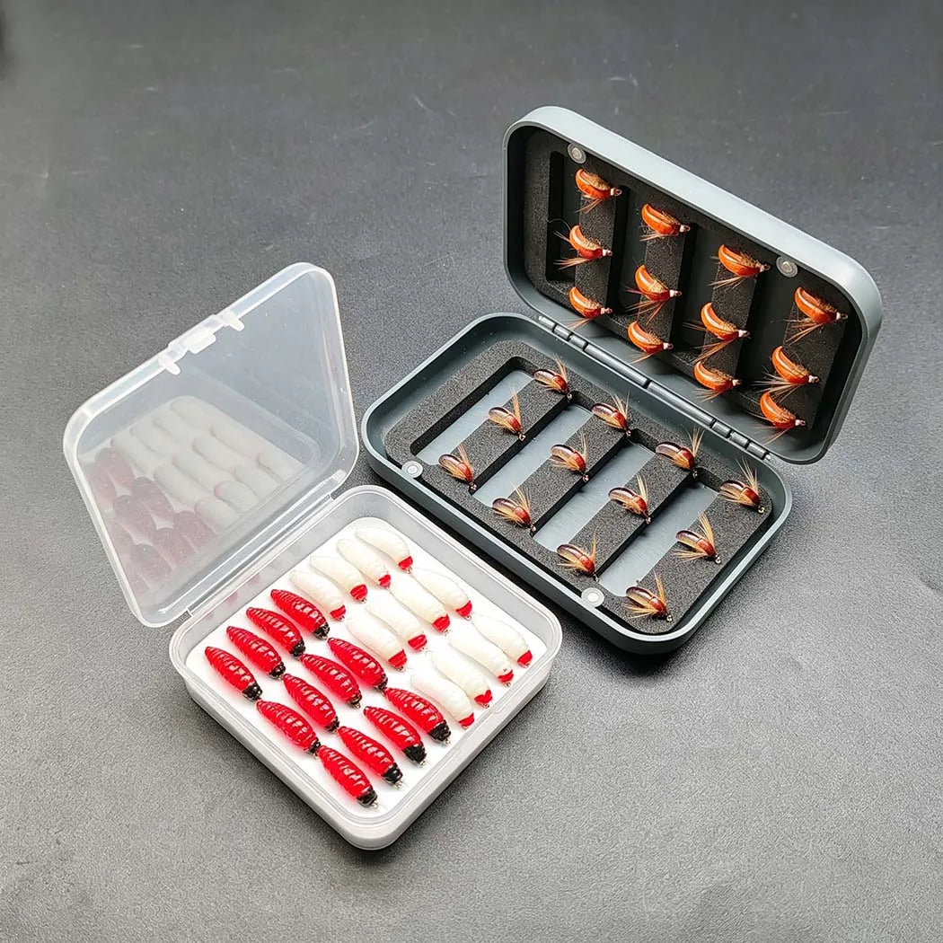 Wet Dry Fly Fishing Set With Nymphs And Two Boxes