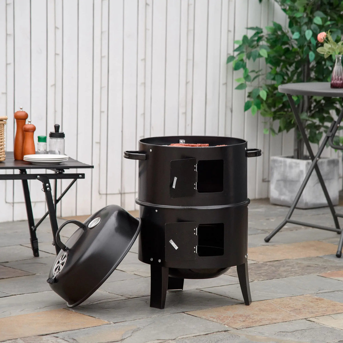 Outsunny 3 In 1 Outdoor Charcoal Barbecue Smoker And Grill