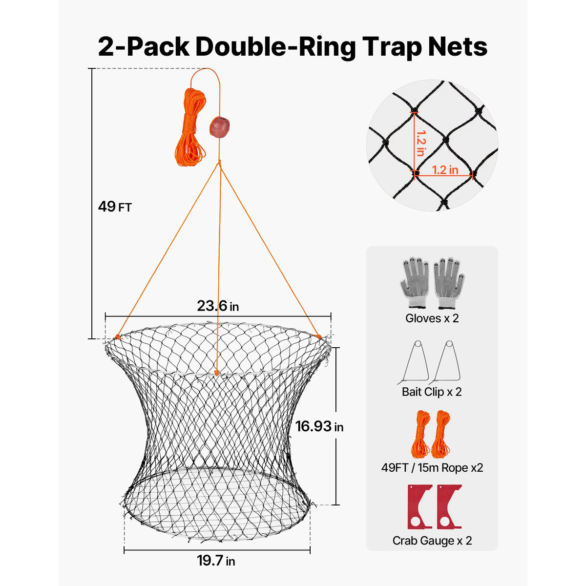 Foldable Double Ring Crab Trap Rope Gauge 2 Pack