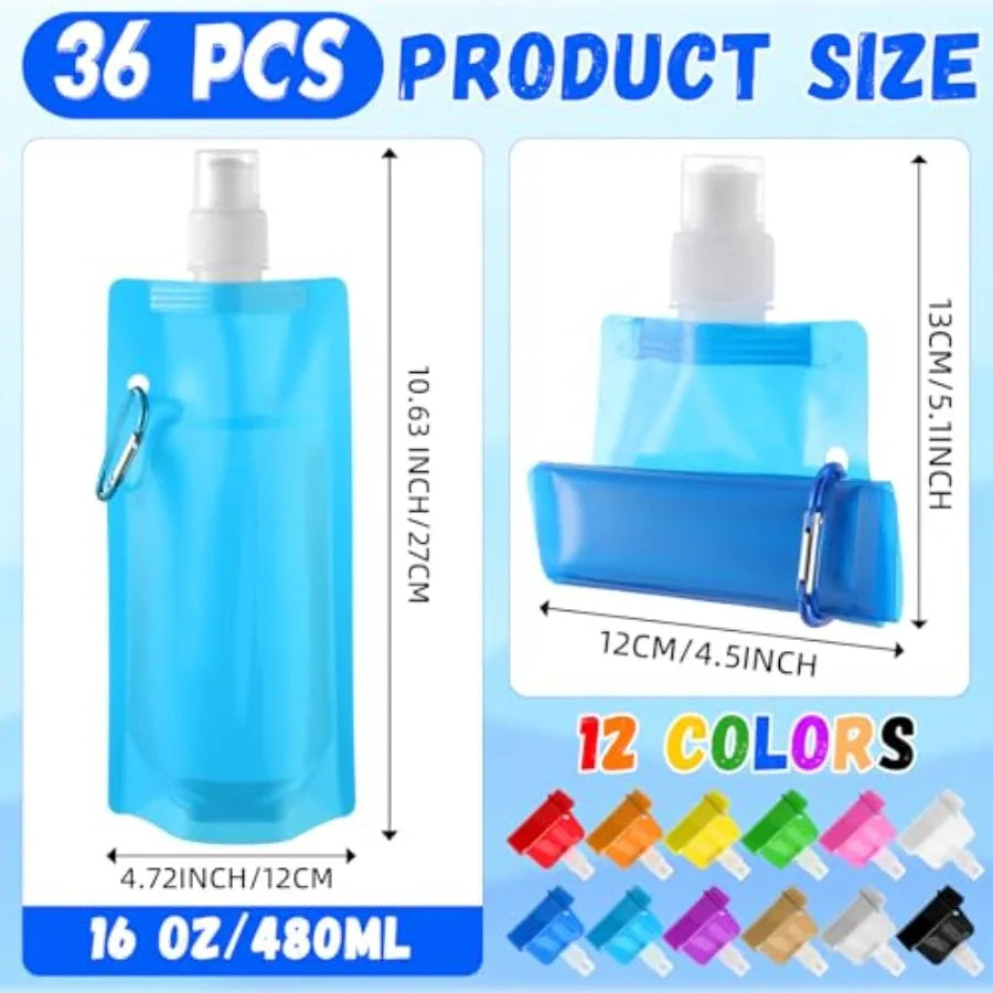 Reusable Collapsible Water Bottle With Carabiner And Strap