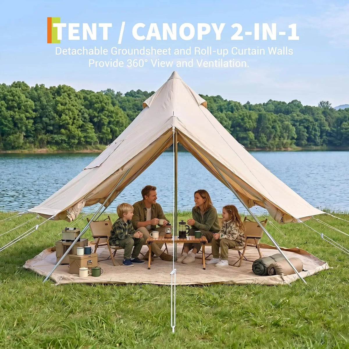 TACLEEKII Bell Tent With Stove Jack For Glamping Camping
