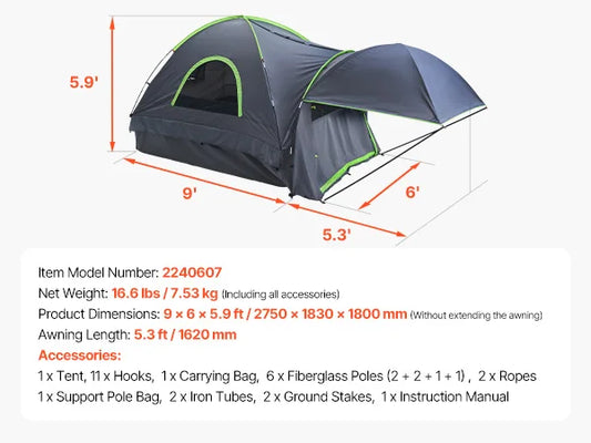 SucceBuy Waterproof Pickup Truck Bed Tent With Expandable Awning