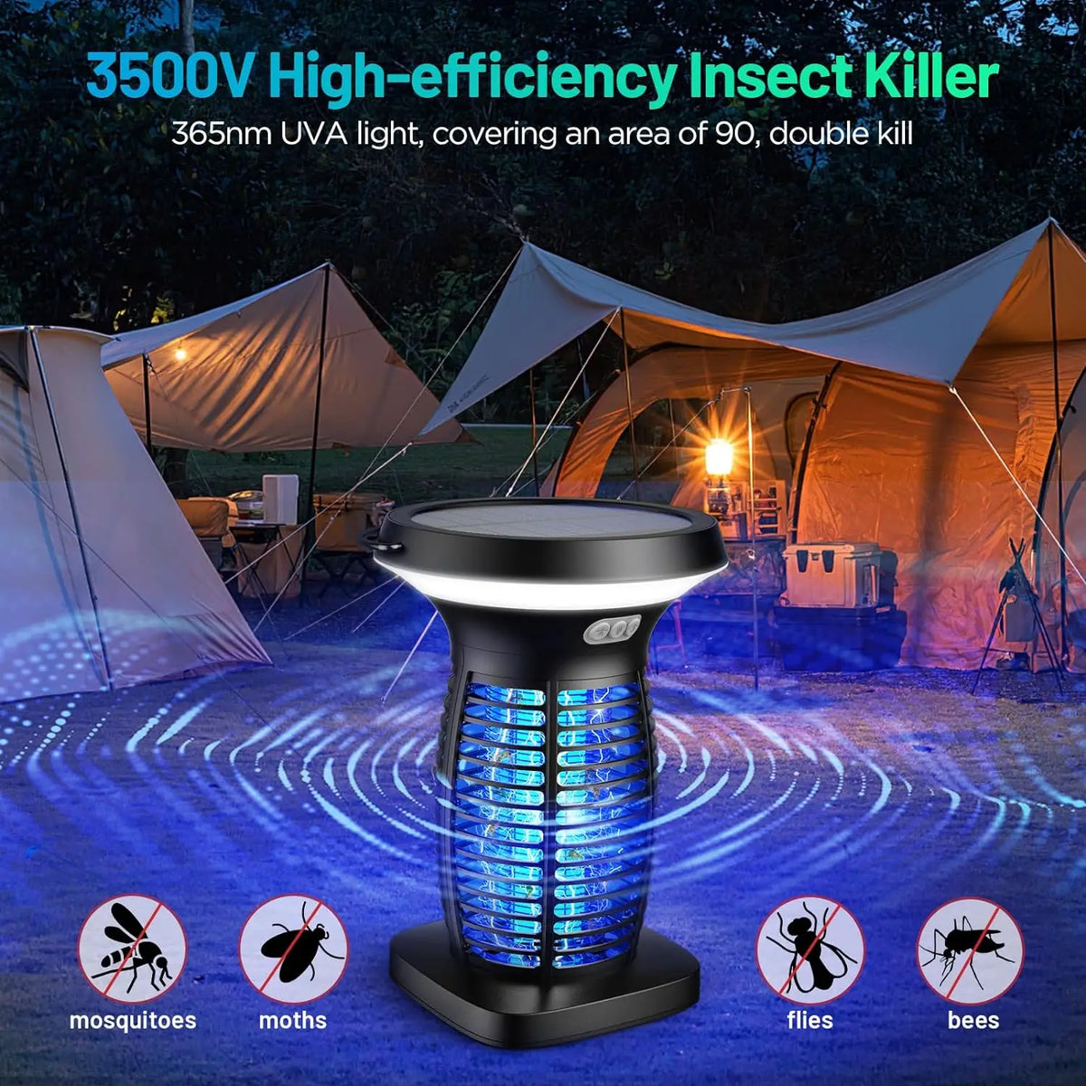Solar Powered Bug Zapper With Outdoor Insect Control