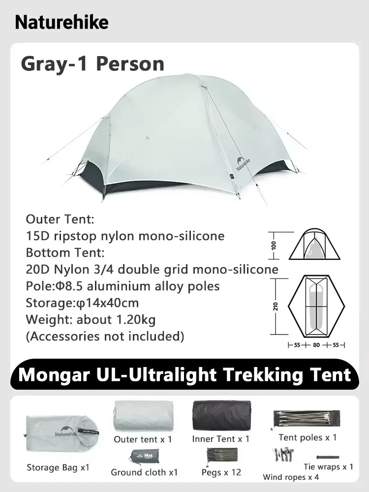 Naturehike Mongar Ultralight Backpacking Tent Waterproof Hiking Shelter