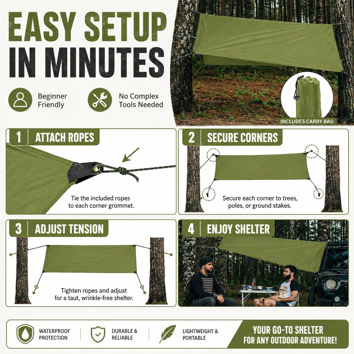 Waterproof Outdoor Camping Tarp And Sun Shade Canopy With Grommets