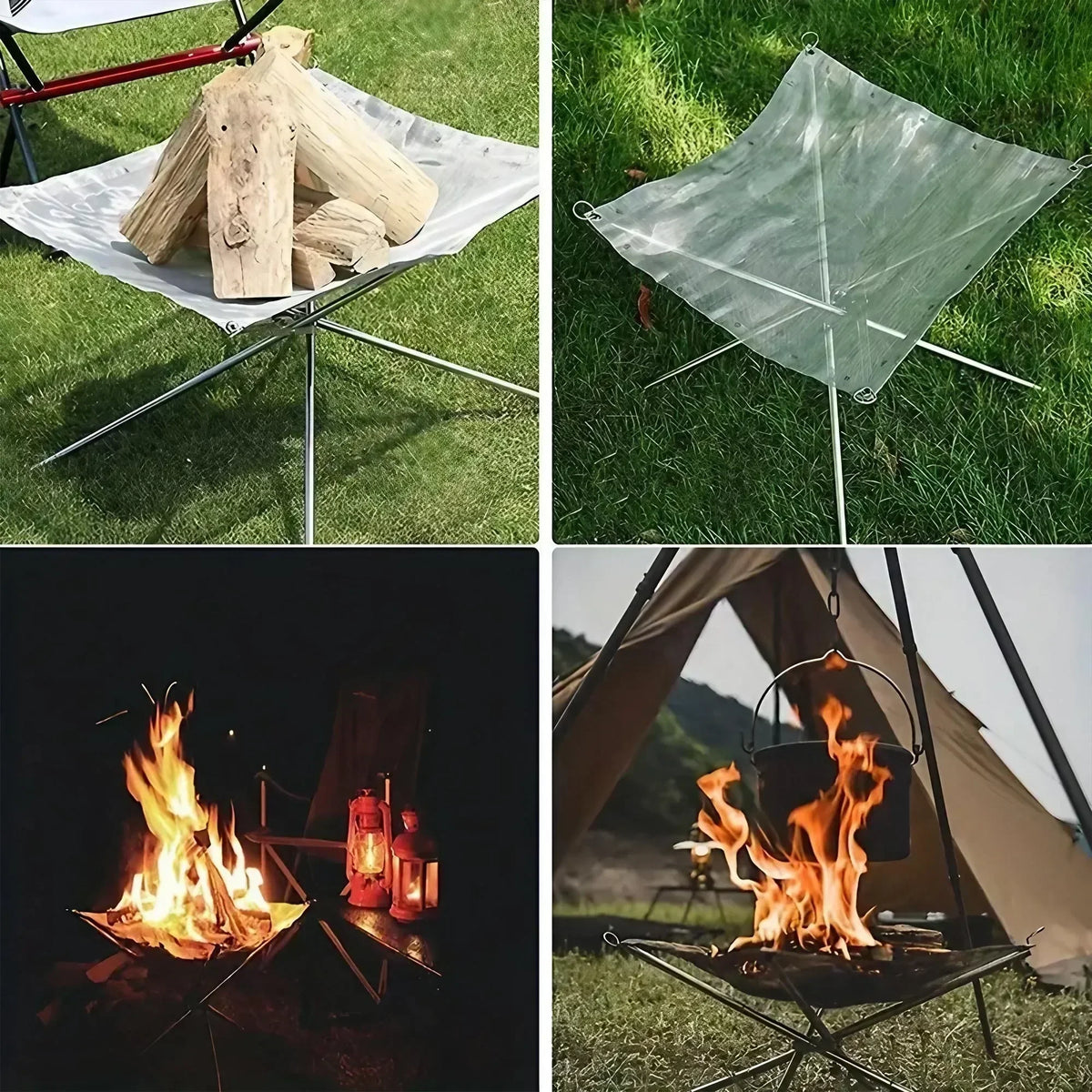 Portable Folding Stainless Steel Mesh Wood Burning Fire Pit