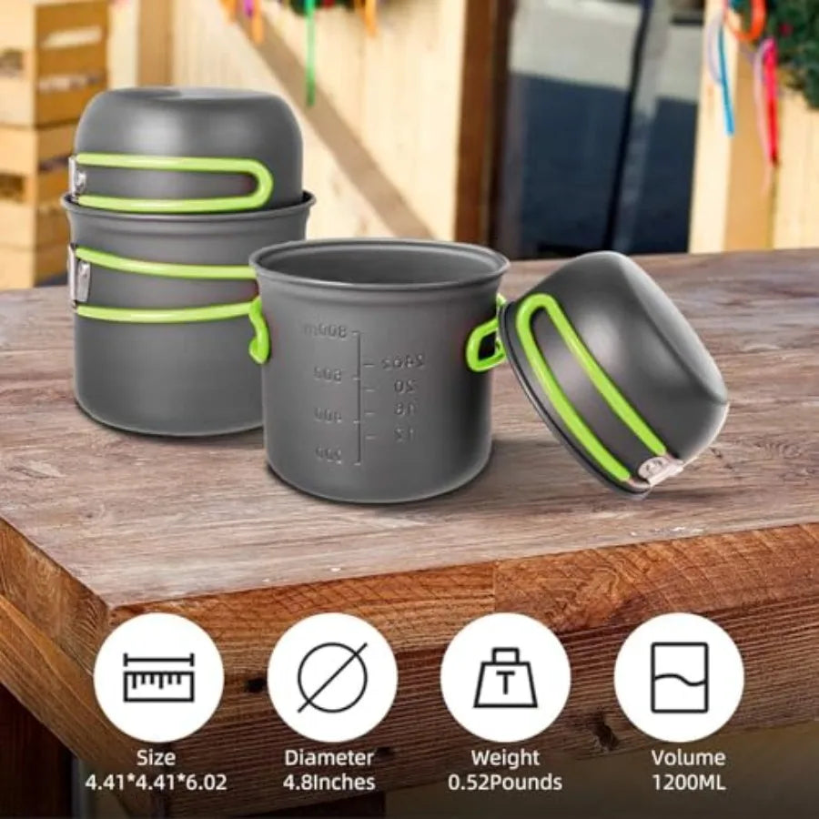 Portable Camping Cookware Set With Nonstick Pots And Pans