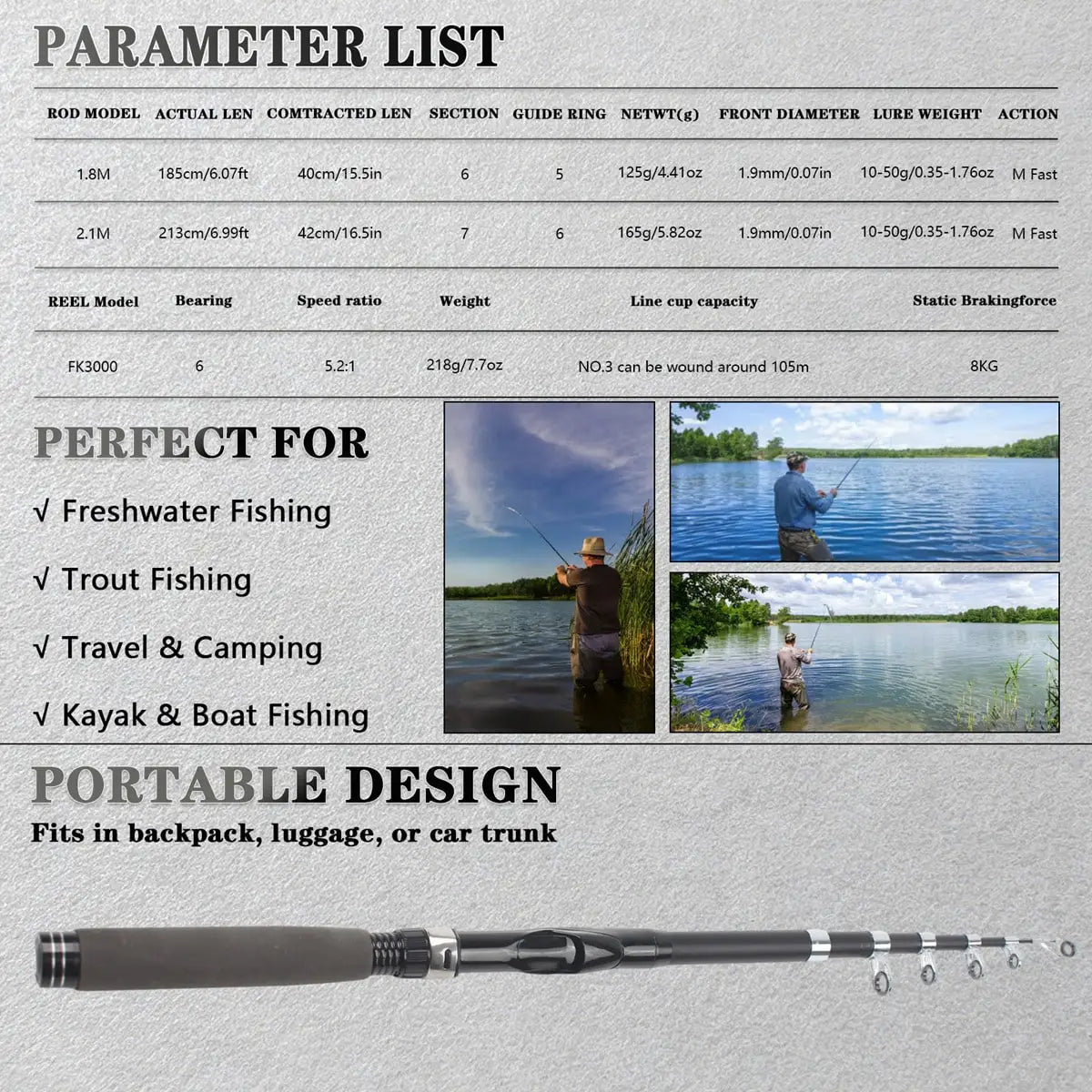 Portable Telescopic Fishing Rod and Reel Combo Kit With Tackle