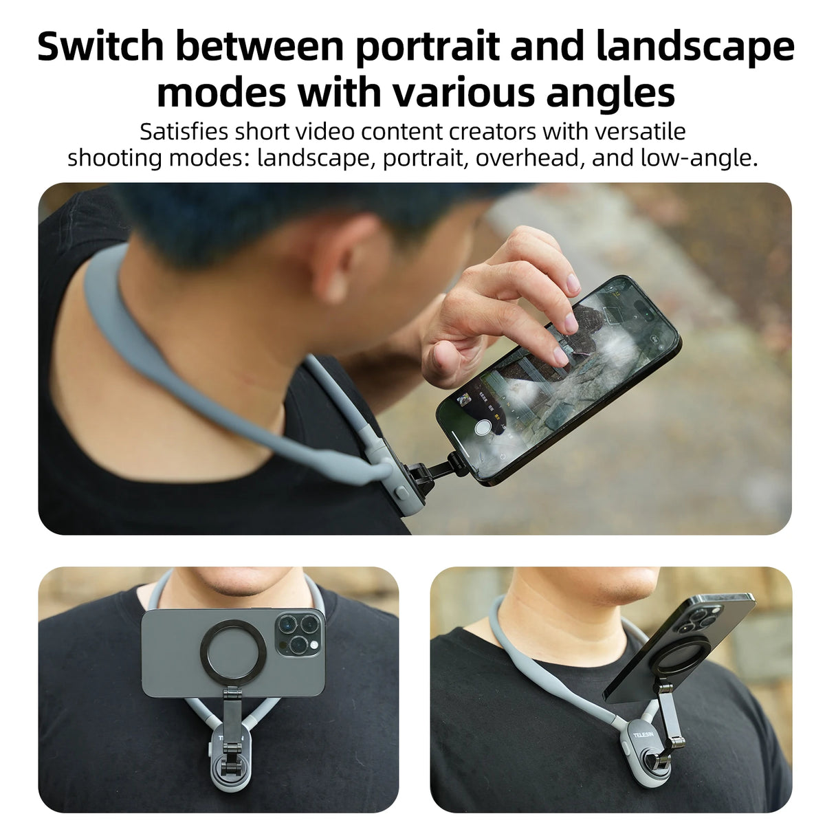 TELESIN Magnetic Neck Mount Phone Holder With Quick Release