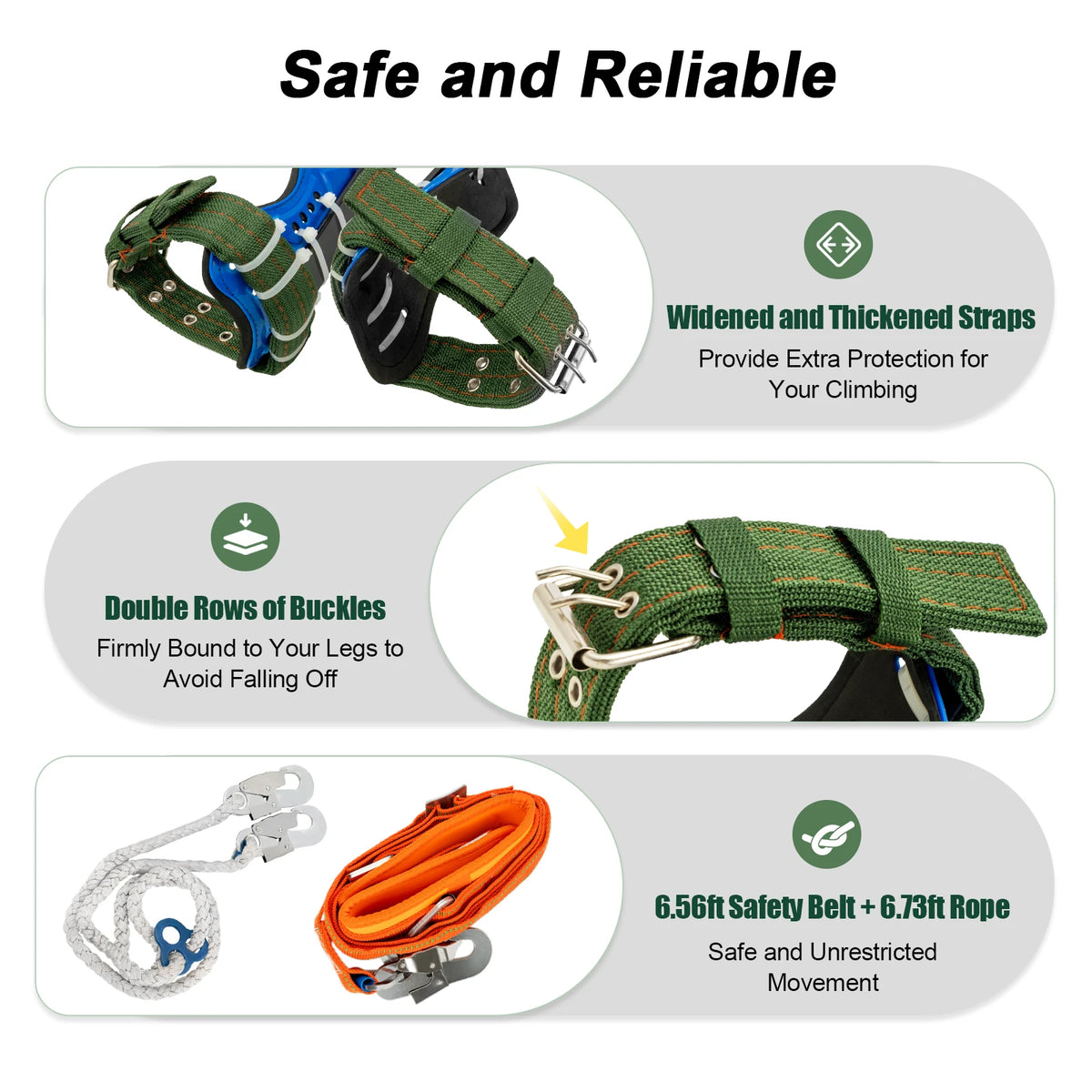 Professional Tree Climbing Spikes Kit With Safety Harness And Rope