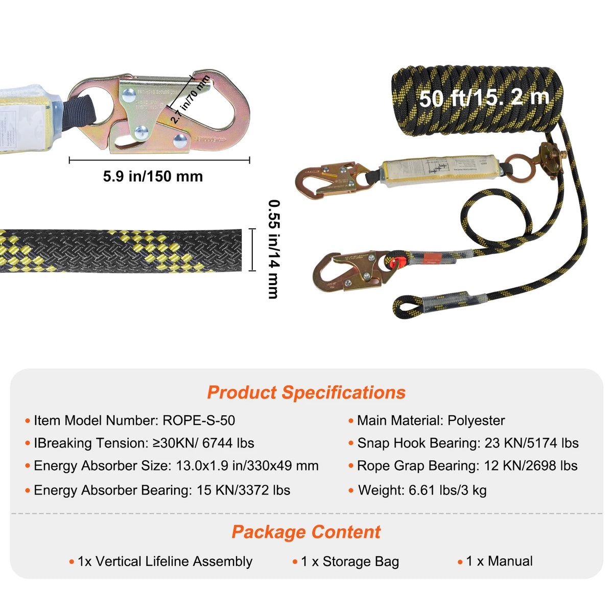 SucceBuy Vertical Lifeline Rope Assembly for Fall Protection