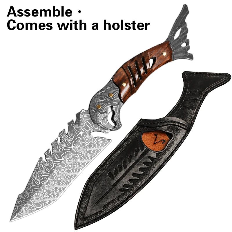 ALVELY Damascus Steel Fixed Blade Outdoor Survival Knife