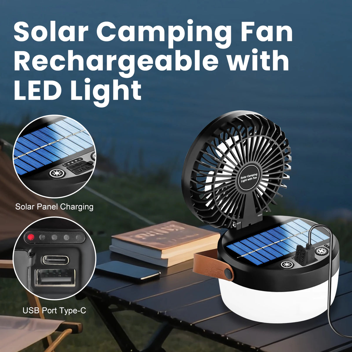 LED BARZ Solar Fan Lantern Camping Light With Emergency Power