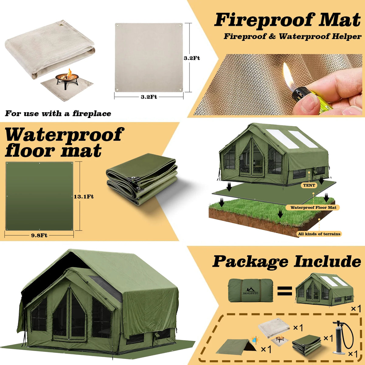 SENLEETO Inflatable Waterproof Camping Tent With Stove Jack