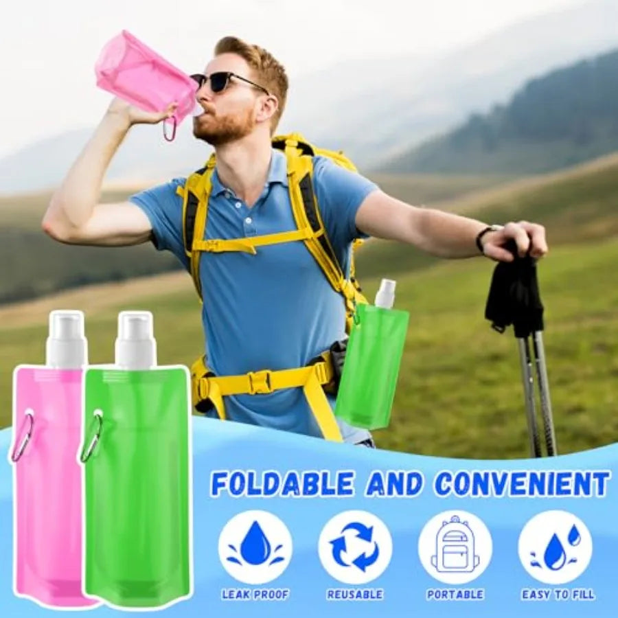 Reusable Collapsible Water Bottle With Carabiner And Strap